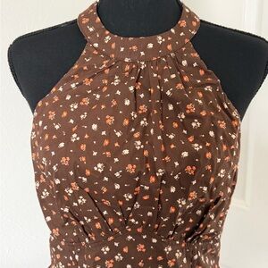 NWT: Francesca's Collections Brown Floral Mini Halter Dress